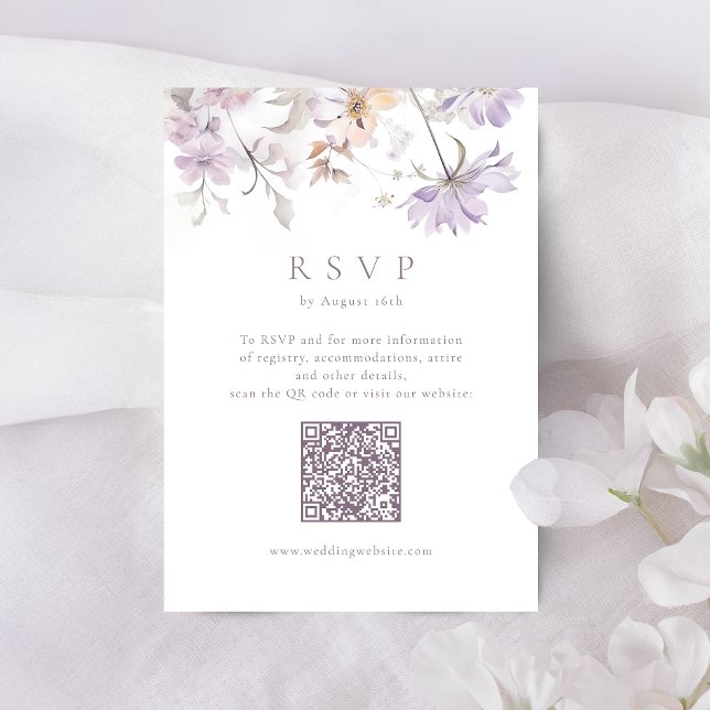 Purple Elegant Floral Boho Wedding QR Code RSVP Card (Purple Elegant Floral Boho Wedding QR Code RSVP Card)