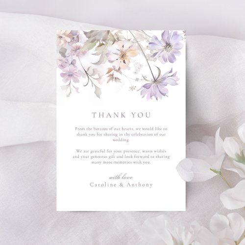 Purple Elegant Floral Boho Wedding Thank You Note Card