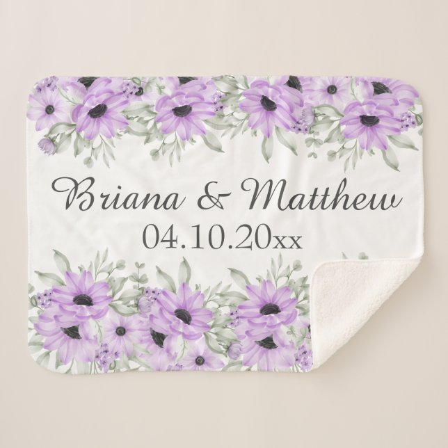 Purple Elegant Floral Bridal Shower Gift Sherpa Blanket (Front (Horizontal))
