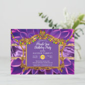 Purple Elegant Floral Mardi Gras Birthday Party Invitation (Standing Front)