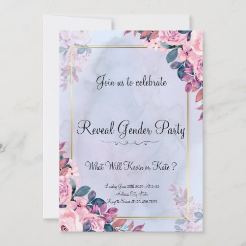 Purple Elegant Floral Reveal Gender Invitation