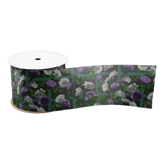Purple Elegant Floral Roses Satin Ribbon (Spool)