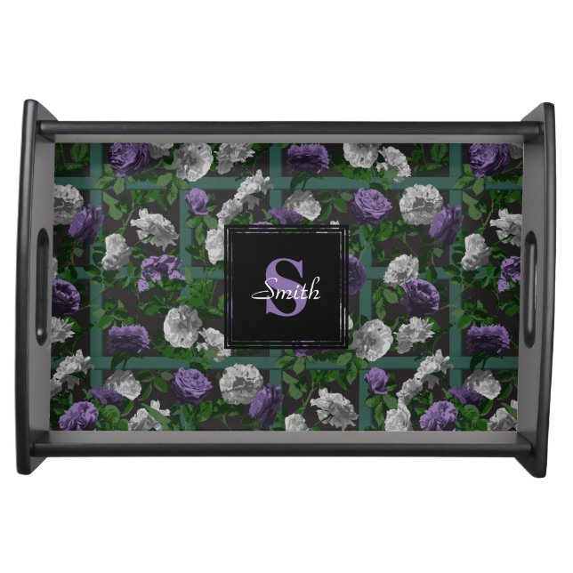 Purple Elegant Floral Roses Serving Tray (Front)