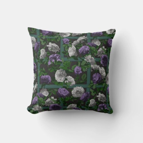 Purple Elegant Floral Roses Throw Pillow