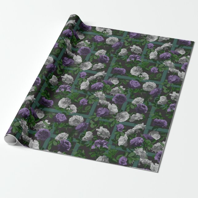 Purple Elegant Floral Roses Wrapping Paper (Unrolled)