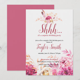 Purple elegant Floral Surprise Party Invite