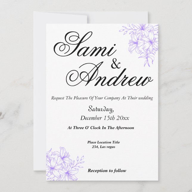 Purple  elegant Floral wedding invitations card (Front)