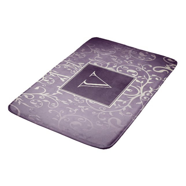 Purple Elegant Flourish Monogram Bath Mat (Angled)
