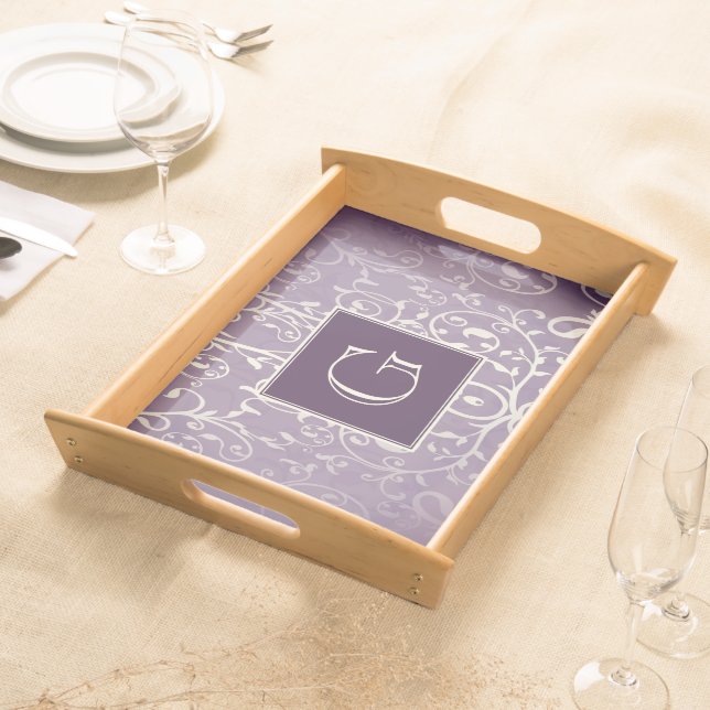 Purple Elegant Flourish Monogram Serving Tray (Front)