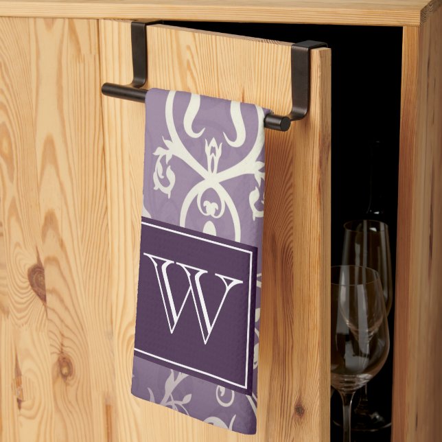 Purple Elegant Flourish Monogram Towel (Thirds Fold)