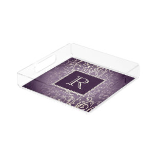 Purple Elegant Flourish Monogram Vanity Tray