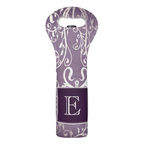 Purple Elegant Flourish Monogram Wine Tote