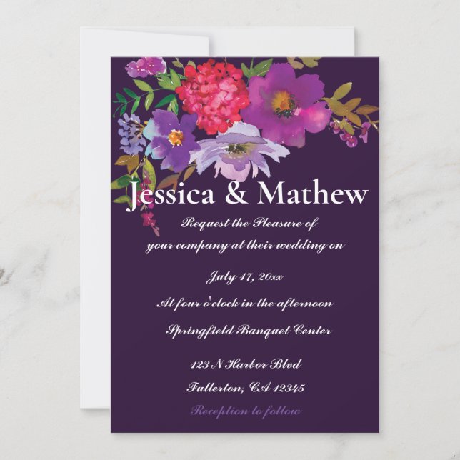 Purple Elegant Flower Floral Wedding Invitation (Front)