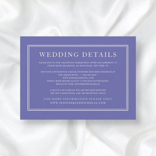 Purple Elegant Formal Classic Wedding Details Enclosure Card