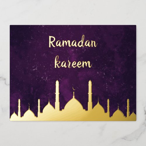 Purple Elegant Gold Mosque Ramadan Kareem Islamic Foil Holiday Postcard