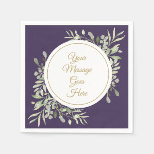 Purple Elegant Gold Script Greenery Napkins