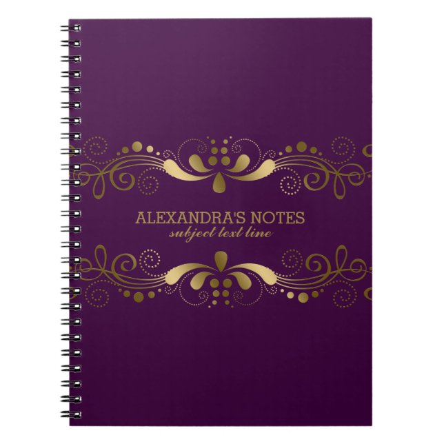 Purple & Elegant Gold Tones Floral Lace Frame 2 Notebook (Front)