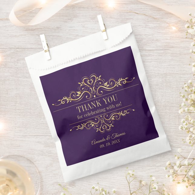Purple elegant golden frame wedding favor bag (Clipped)