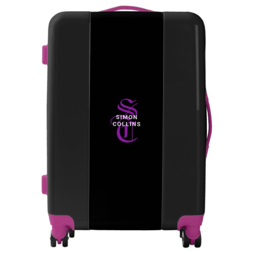 Purple Elegant Gothic Monogram Name Medieval Typo Luggage