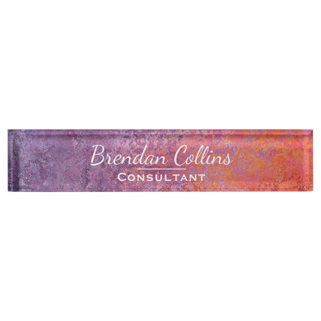 Purple Elegant Grunge Metal Texture Custom Desk Name Plate (Front)