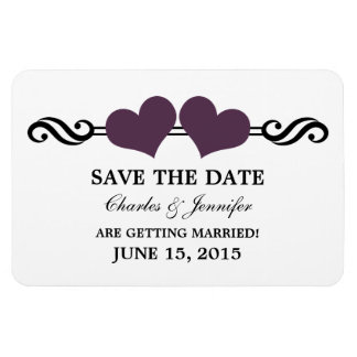 Purple Elegant Hearts Save the Date Magnet