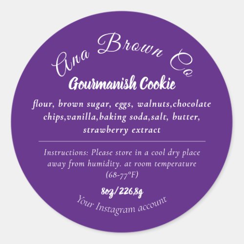 Purple Elegant Ingredients Product Label Sticker