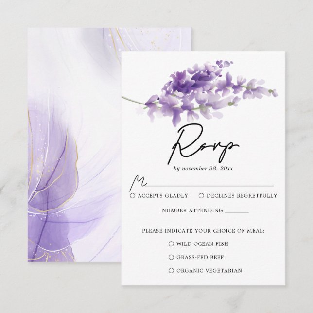 Purple Elegant Lavender Wedding RSVP Card (Front/Back)