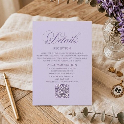 Purple Elegant Minimalist Regency Wedding Enclosure Card
