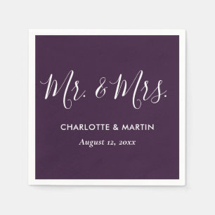 Purple Elegant Modern Script Mr. and Mrs. Wedding Napkins