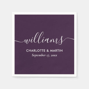 Purple Elegant Modern Script Wedding Napkins