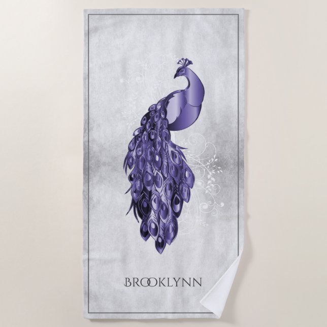 Purple Elegant Peacock Beach Towel (Front)
