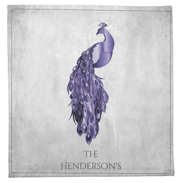 Purple Elegant Peacock Cloth Napkin (Front)