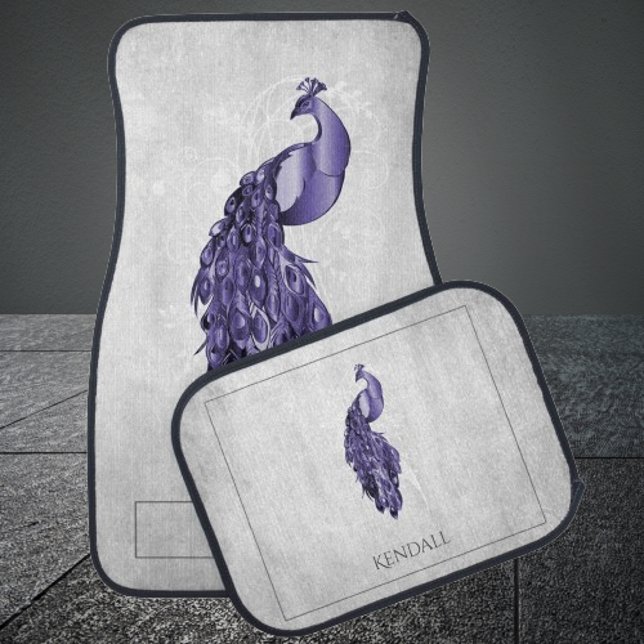 Purple Elegant Peacock Personalized Car Floor Mat (Purple Elegant Peacock Personalized Car Mats)