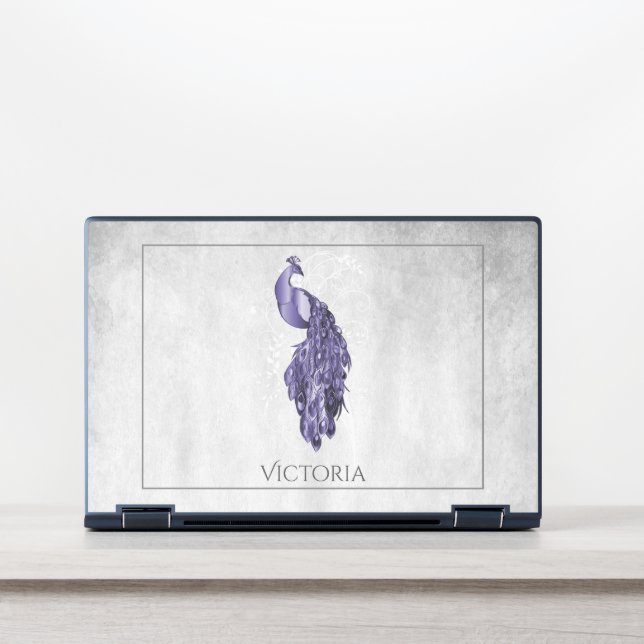 Purple Elegant Peacock Personalized HP Laptop Skin (Front)