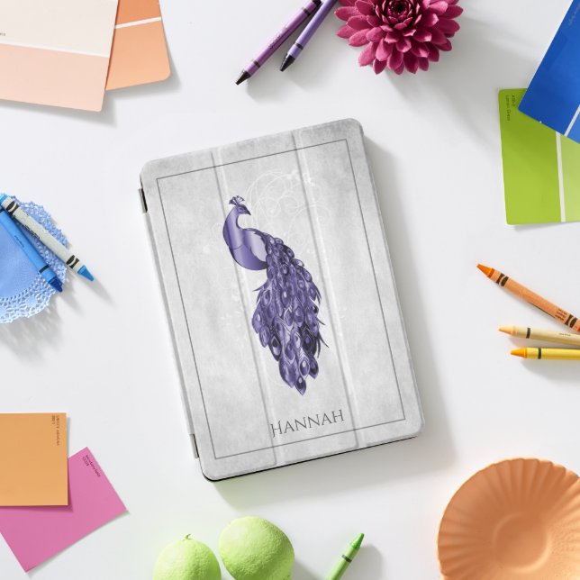 Purple Elegant Peacock Personalized iPad Pro Cover (Desk)