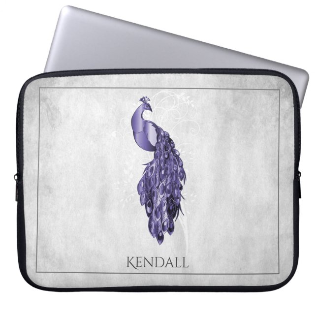 Purple Elegant Peacock Personalized Laptop Sleeve (Front)