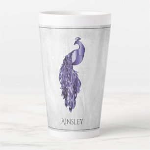Purple Elegant Peacock Personalized Latte Mug