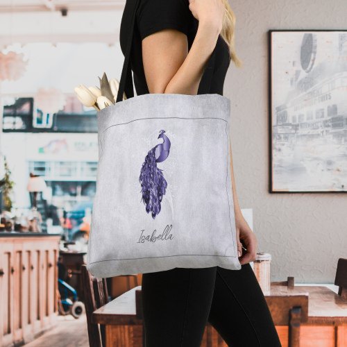 Purple Elegant Peacock Personalized Tote Bag