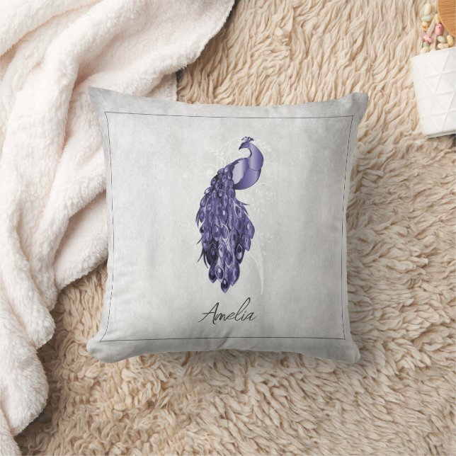 Purple Elegant Peacock Throw Pillow (Blanket)