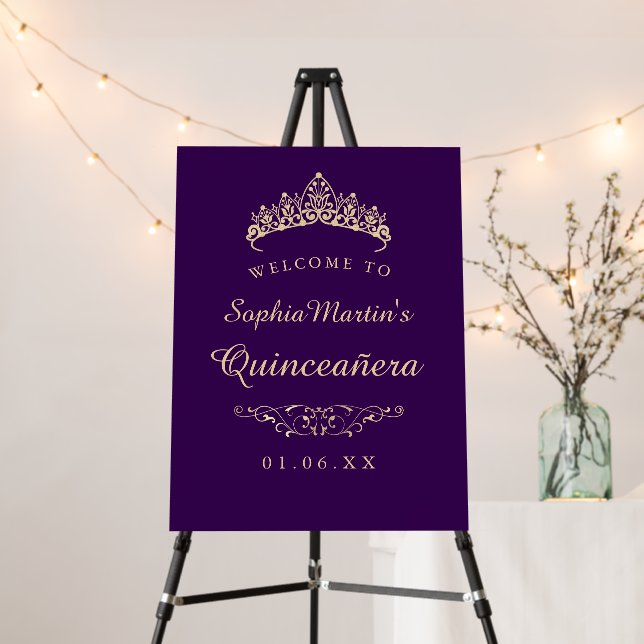 Purple Elegant Quinceanera Welcome Sign  (In Situ (Stand))