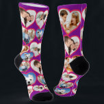 Purple Elegant Red Heart Pattern | 5 Photo Collage Socks<br><div class="desc">This unique and thoughtful gift combines the sentimental value of cherished memories with the practicality of a Sock. Featuring 5 heart-shaped photo frames, each holding a special image, this Sock is a stunning centerpiece for any room. making it easy to admire and appreciate the moments captured. Whether as a gift...</div>