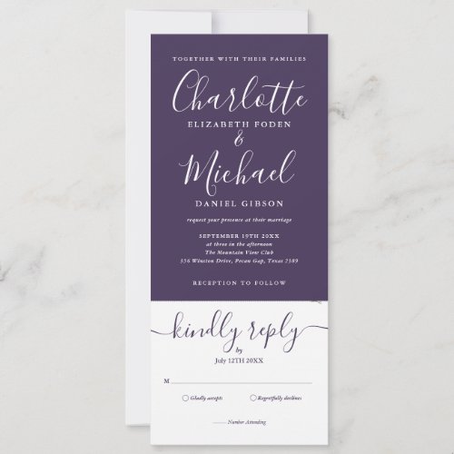 Purple Elegant Script All In One Wedding Invitation