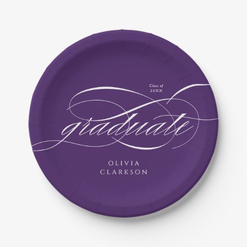 Purple Elegant Script Graduation Party Paper Plates