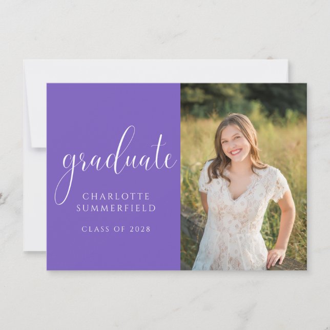 Purple Elegant Script Graduation Photo Invitation (Front)