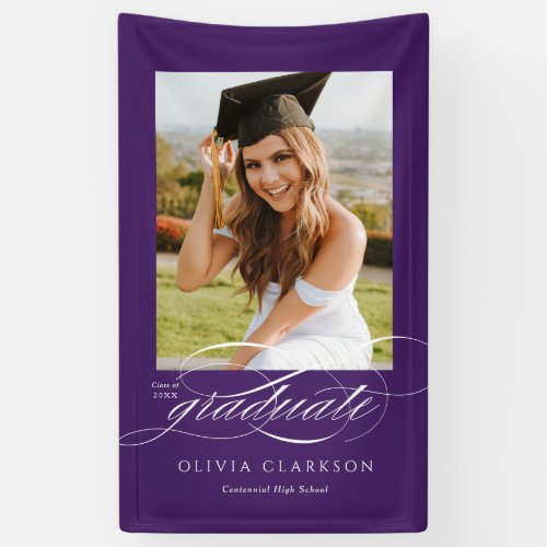 Purple Elegant Script Graduation Photo Party Banner