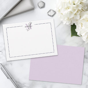 Purple Elegant Script Monogram Note Card