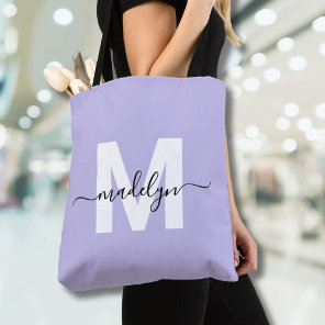 Purple Elegant Script Name Monogram Tote Bag