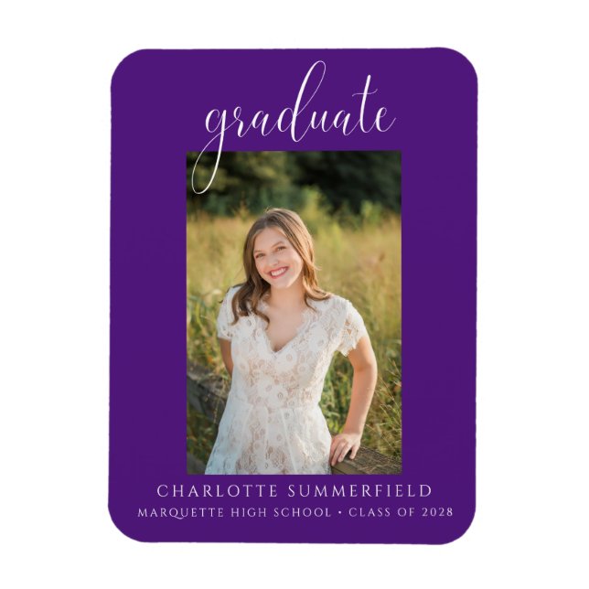 Purple Elegant Script Photo Graduation Magnet (Vertical)