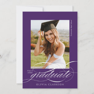 Purple Elegant Script Photo Graduation Party Invitation