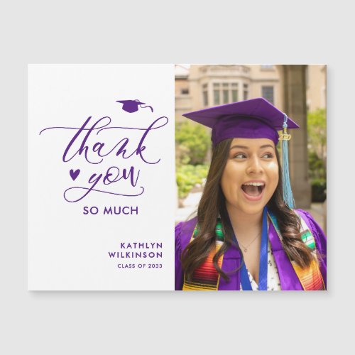 Purple Elegant Script Photo Graduation Thank You